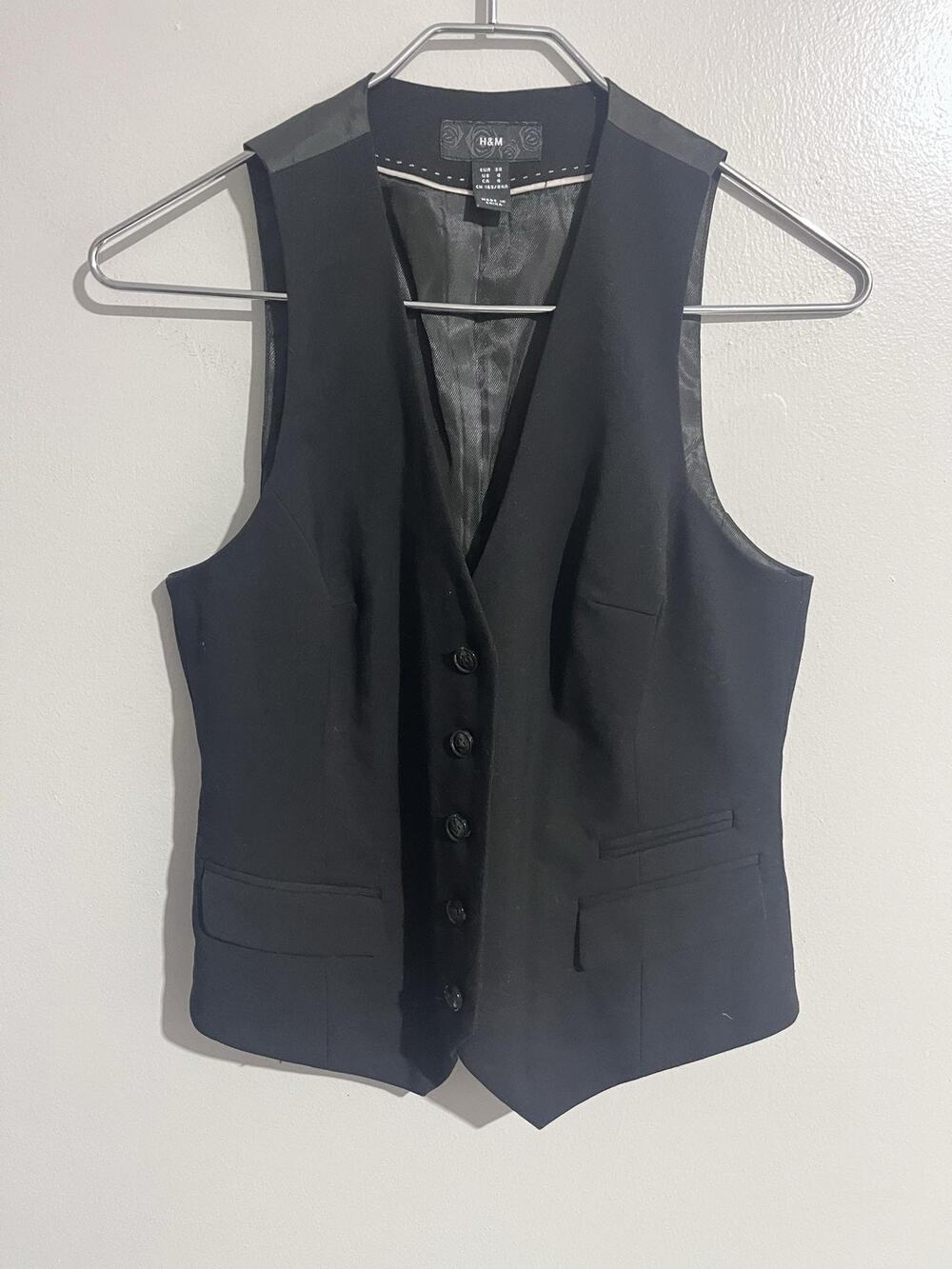 H&M Suit Vest Womens 6 Black Tailored Lined Belted Slim Business Workwear